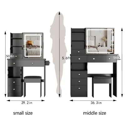 29.2 Small Size Left Drawer Desktop Vanity Table Cushioned Stool — photo 7