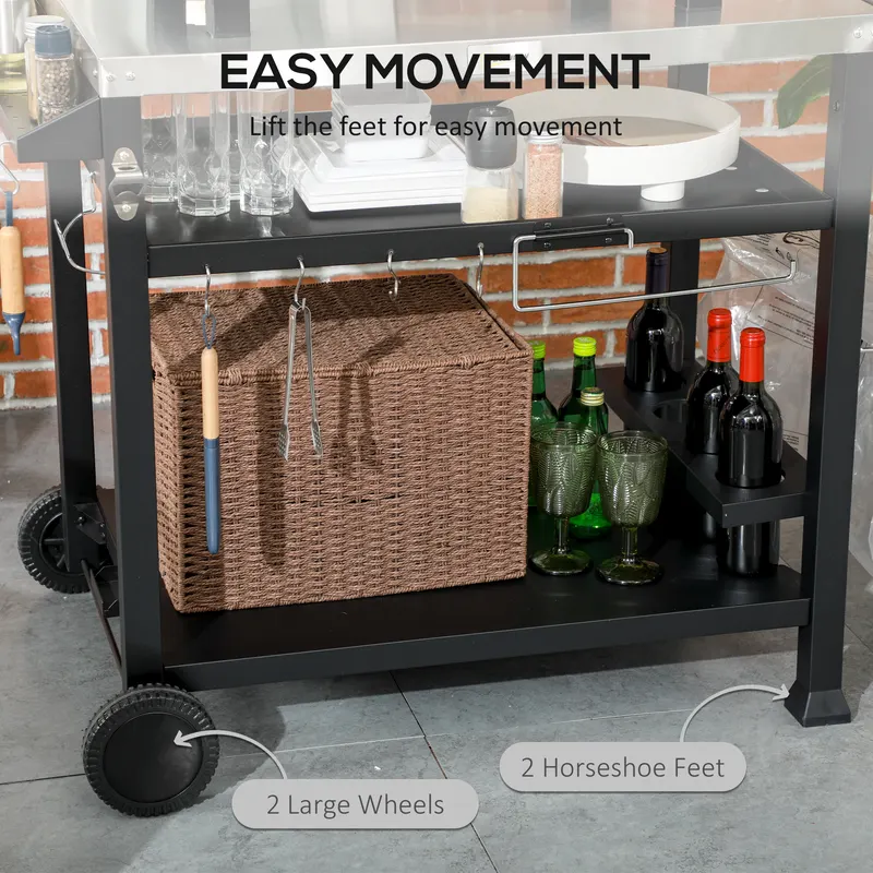 3-Shelf Outdoor Grill Cart Table with Foldable Side Table — photo 3