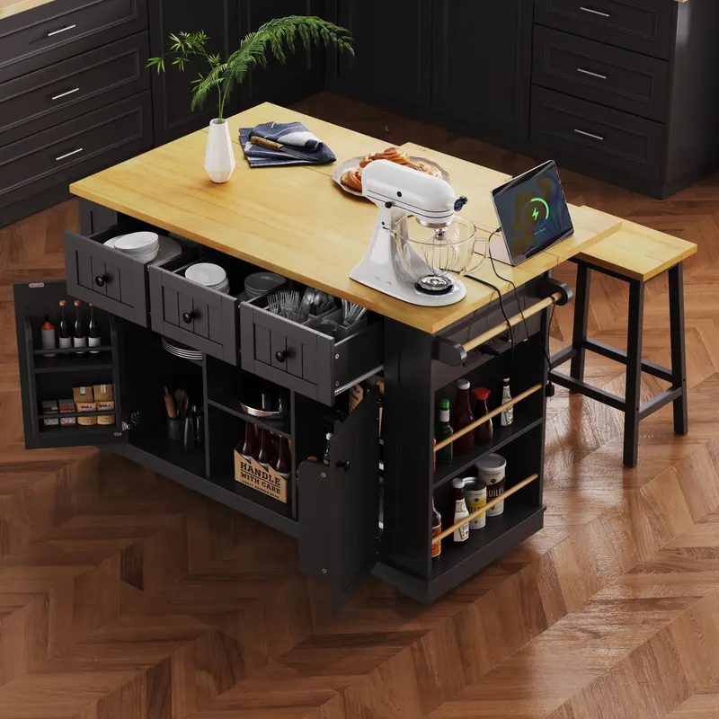 K&k 53inch Large Kitchen Island with Drop Leaf