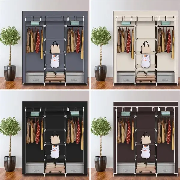 Portable Clothes Closet Non-woven Fabric Wardrobe Double Rod — photo 2