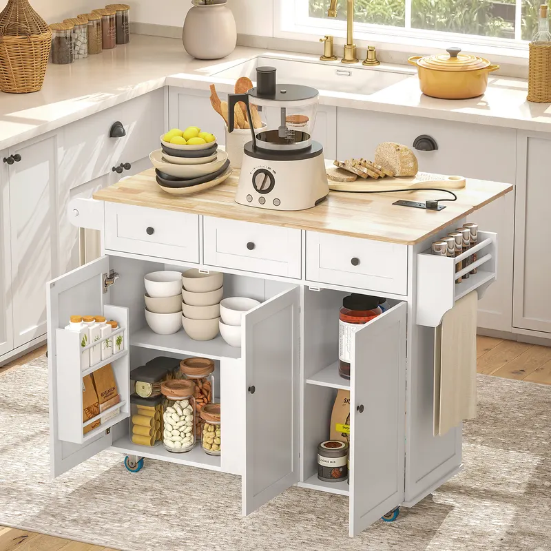 Kitchen Island on Wheels with Drop Leaf — photo 3