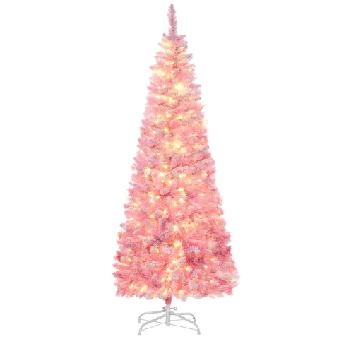 6 Foot Prelit Snow Flocked Artificial Christmas Tree with Pencil