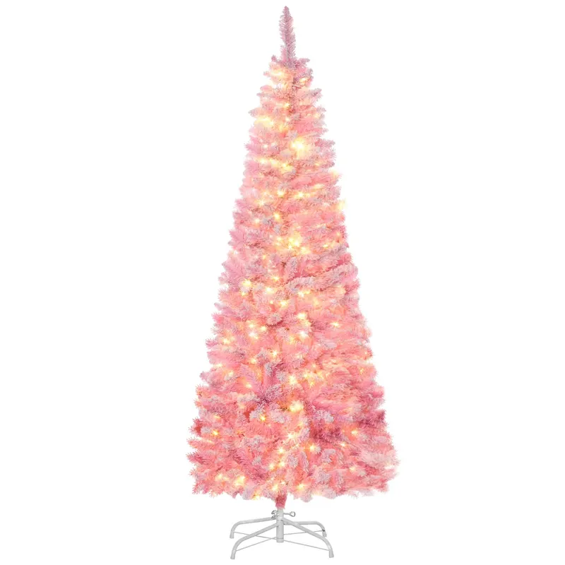 6 Foot Prelit Snow Flocked Artificial Christmas Tree with Pencil