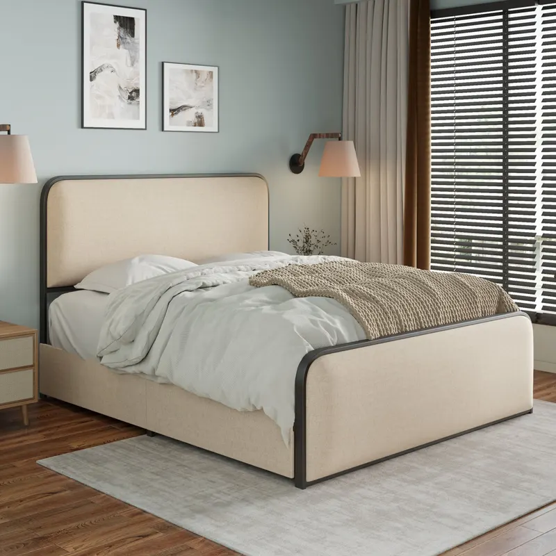 Modern Metal Bed Frame with Curved Upholstered Headboard β photo 5