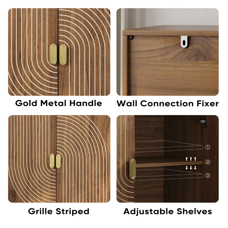 Walnut Wood Buffet Cabinet with Line Groove Design — photo 2