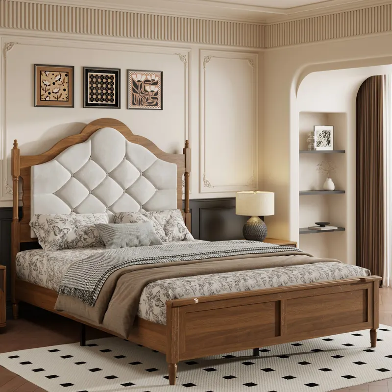 Queen Size Wood Bed Frame with Upholstered Headboard & Footboard — photo 8