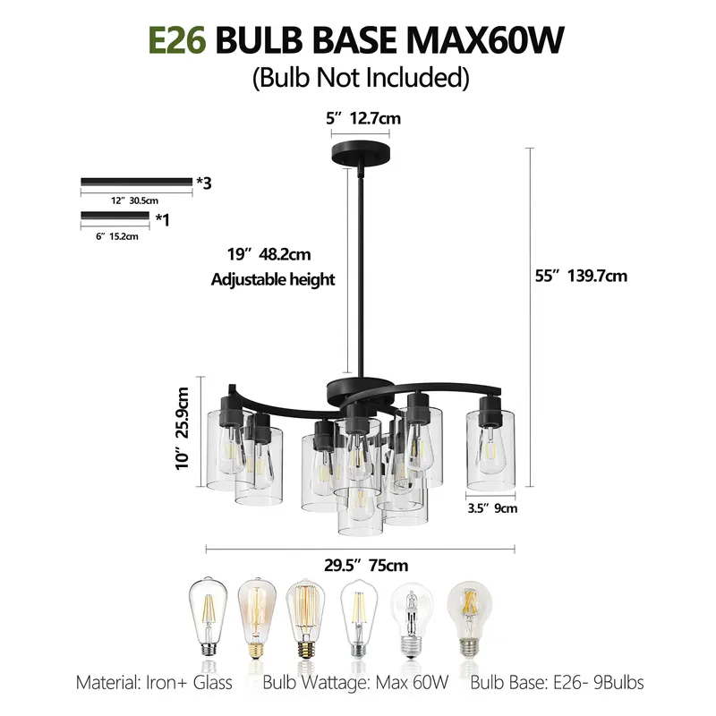 9-Light Black Modern Chandeliers for Dining Room β photo 8