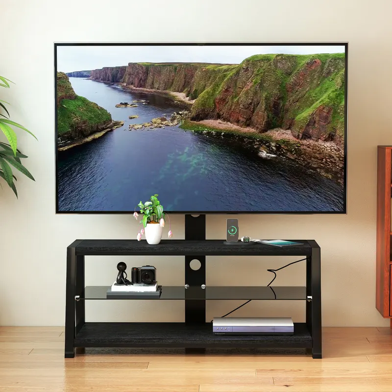 Wooden Storage TV Stand Black Tempered Glass Height Adjustable β photo 4