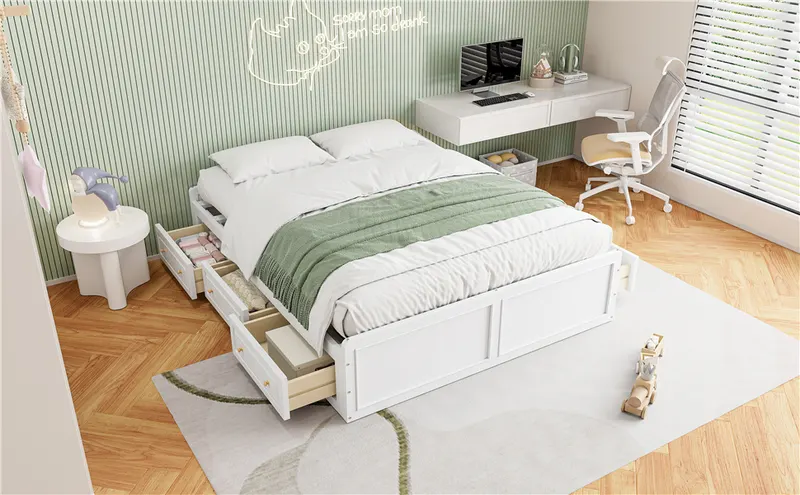Wood Queen Size Platform Bed Frame with 6 Drawers β photo 4