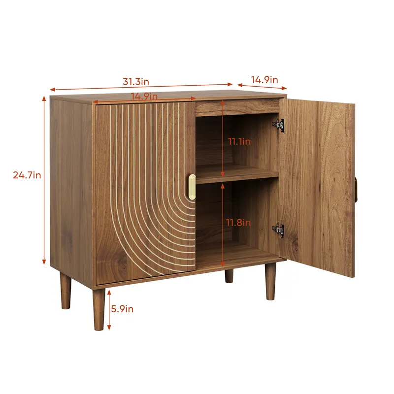 Walnut Wood Buffet Cabinet with Line Groove Design — photo 5