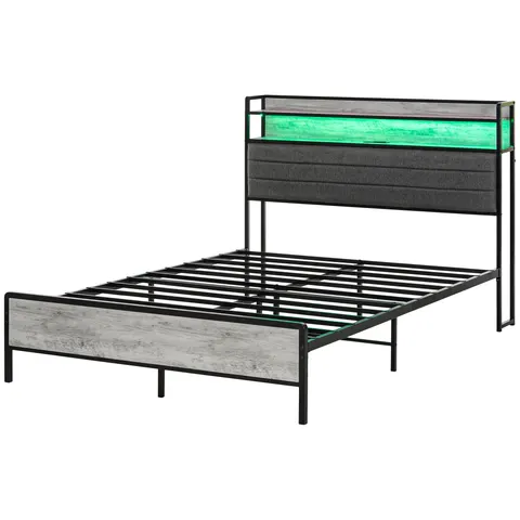 Full Bed Frame with Storage Upholstered Headboard