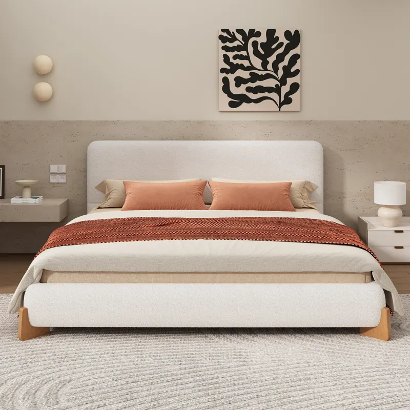Elegant Boucle Upholstered Bed — photo 3