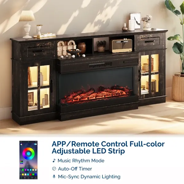70-inch Black Gold Oak Electric Fireplace TV Stand β photo 5