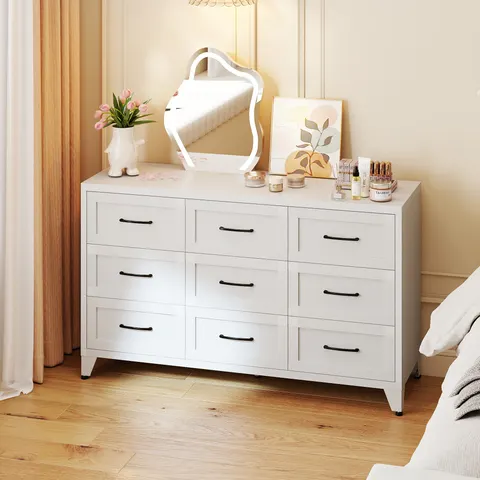 9 Drawer Dresser for Bedroom — Metal Profile Chest of Drawers