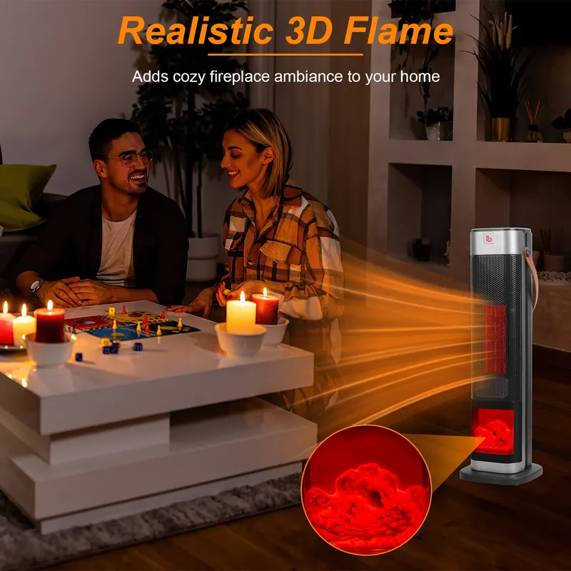 1500W Oscillating Ceramic Tower Space Heater with 3D Flame β photo 8
