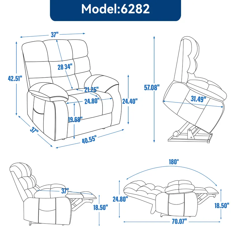 Lift Recliner Chair Heat Massage Dual Motor Infinite Position Up — photo 2