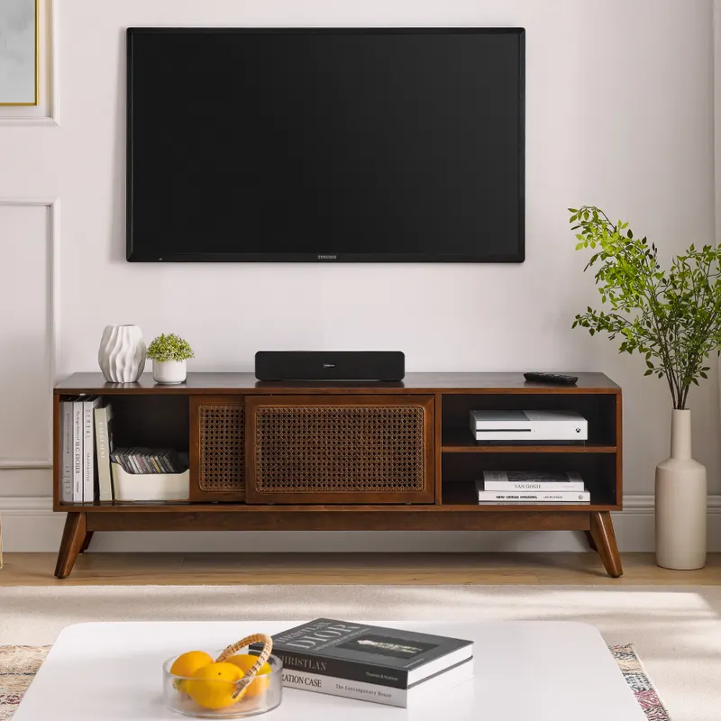 59 Inch Mid Century Modern Rattan TV Stand for 65 Inch TV — photo 2