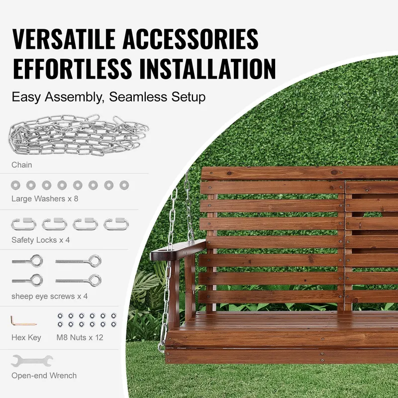 Wooden Porch Swing 5 Ft — Patio Bench Swing for Courtyard — photo 5