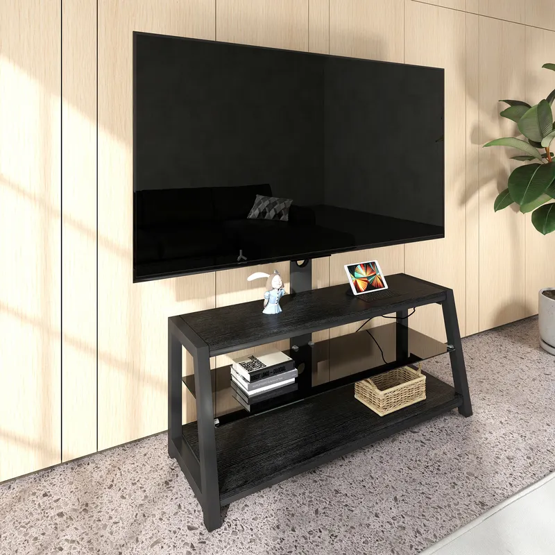 Wooden Storage TV Stand Black Tempered Glass Height Adjustable β photo 3
