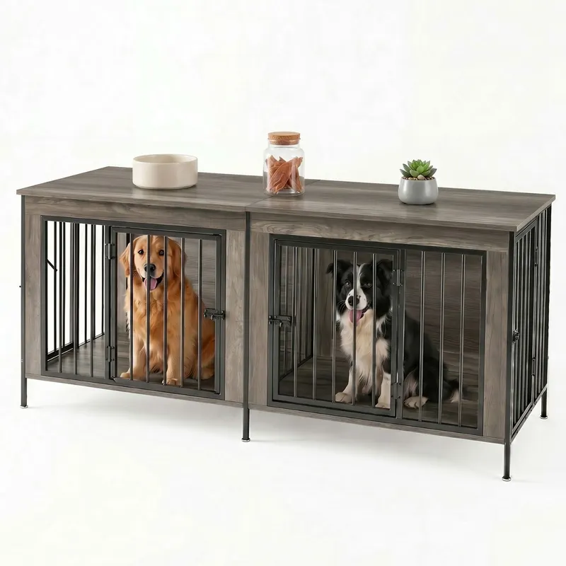 Double Dog Crate Furniture with Divider — photo 2