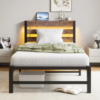 Twin Size Bed Frame Heavy Duty Platform Bed Frame with Headboard — photo 2