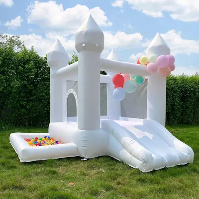 Game Room: White Bounce House — Castle Theme Kids Inflatable Trampoline