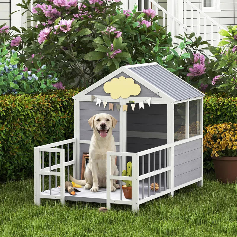 Outdoor Dog House — 61"L Wooden Dog House with Porch — photo 7