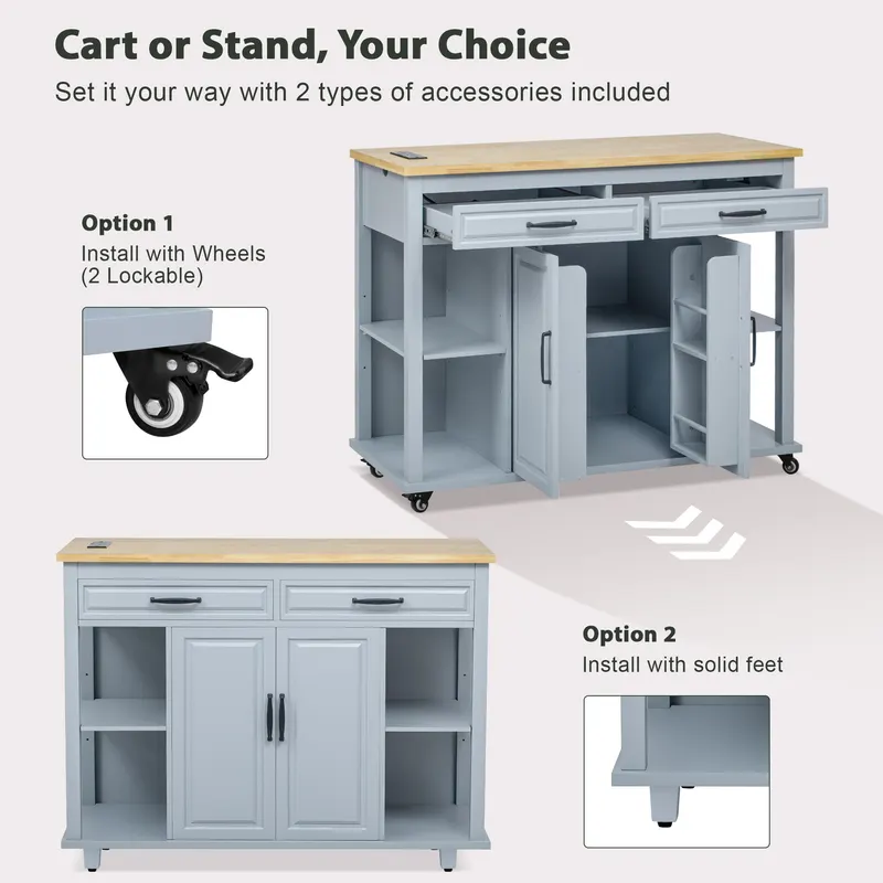K&k 47 Inch Kitchen Island with Extendable Dining Table — photo 2