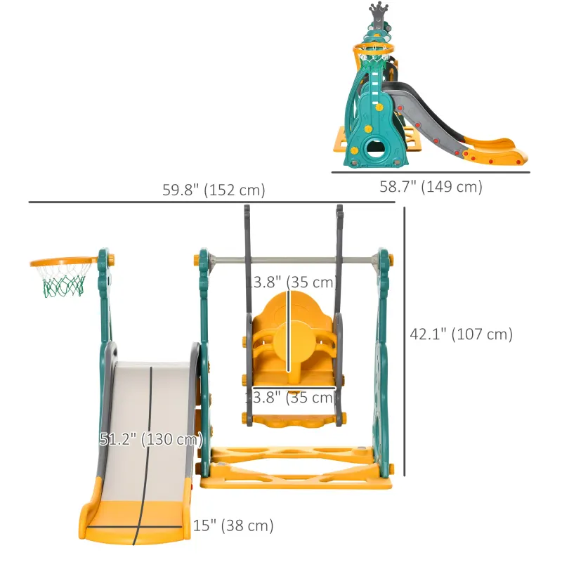 4-in-1 Kids Slide and Swing Set with Basketball Hoop β photo 4