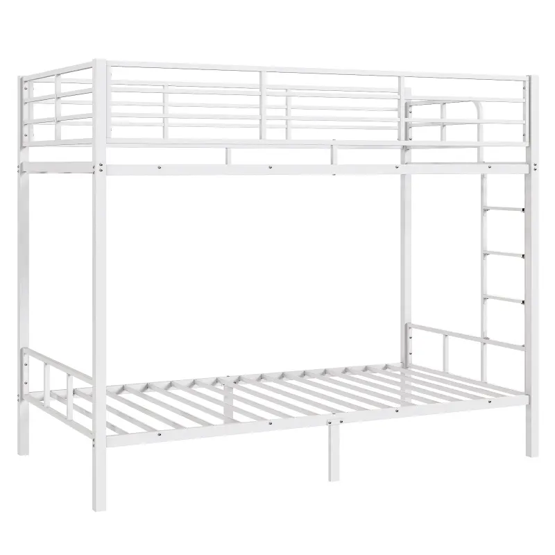 White Twin Bunk Bed Square Tube High Guardrail Side Ladder — photo 2