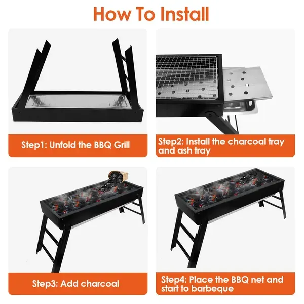 Foldable Charcoal BBQ Grill Stainless Steel Grill Net Easy Setup — photo 5