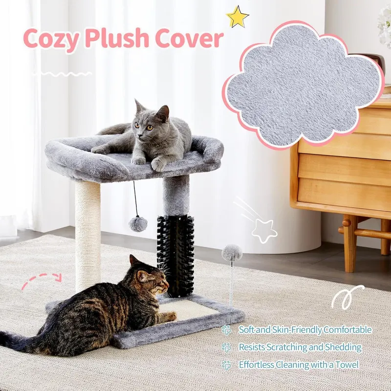 Small 4-in-1 Cat Tree Tower with Self-grooming Brush and Natural — photo 2