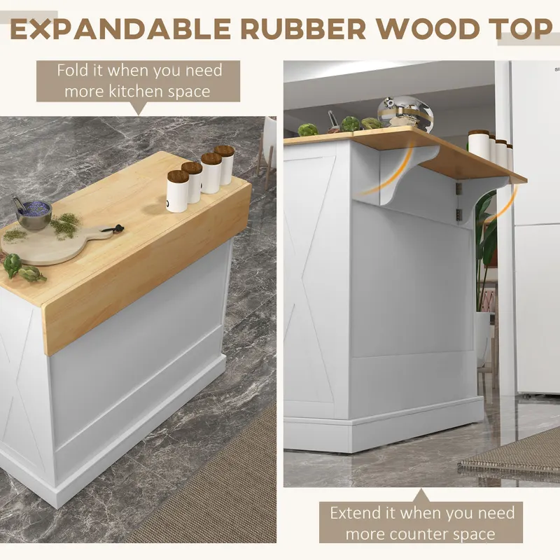 Rolling Kitchen Island with Drop Leaf Wood Breakfast Bar β photo 3