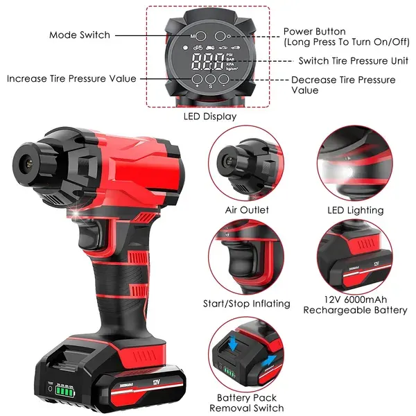 150PSI Cordless Car Tire Pump 6000mAh Rechargeable Tire Inflator β photo 6