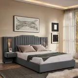 Queen Size Upholstered Bed Frame with Velvet Fabric — photo 1