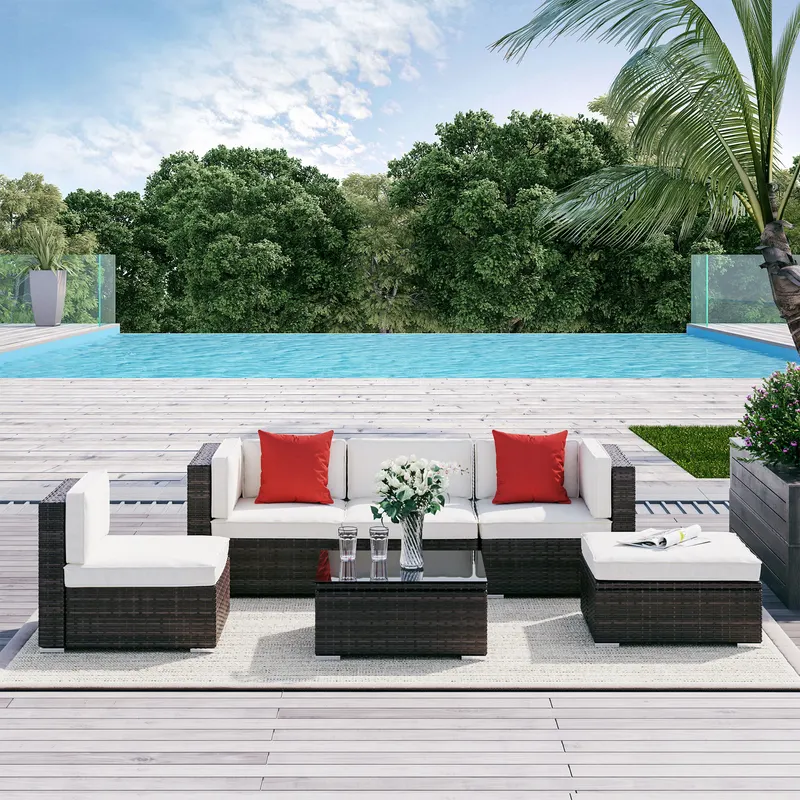 6 Piece Patio Furniture Set Outdoor Wicker Conversation Set All — photo 7