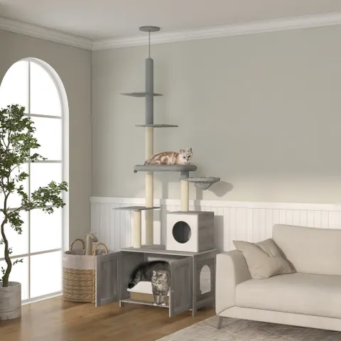 Pawhut Cat Tree with Litter Box Enclosure