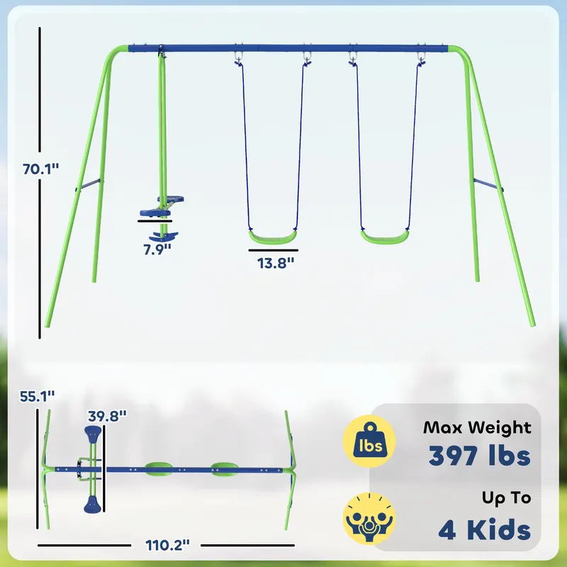 Metal Swing Set with Glider β Two Swing Seats and Adjustable β photo 4