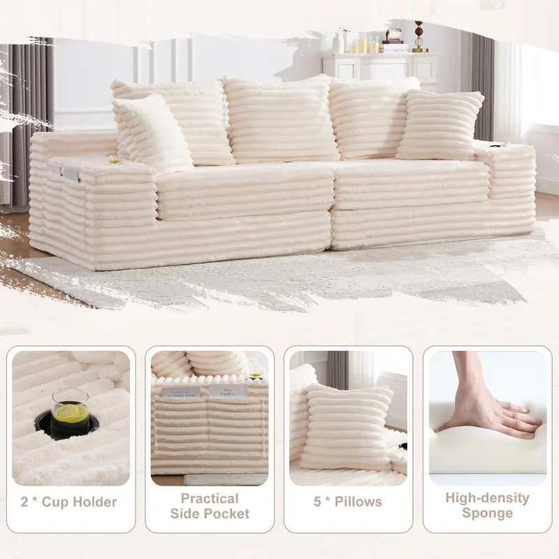Oversized Boneless Four Seats Sofa with Cup Holder and Side — photo 5
