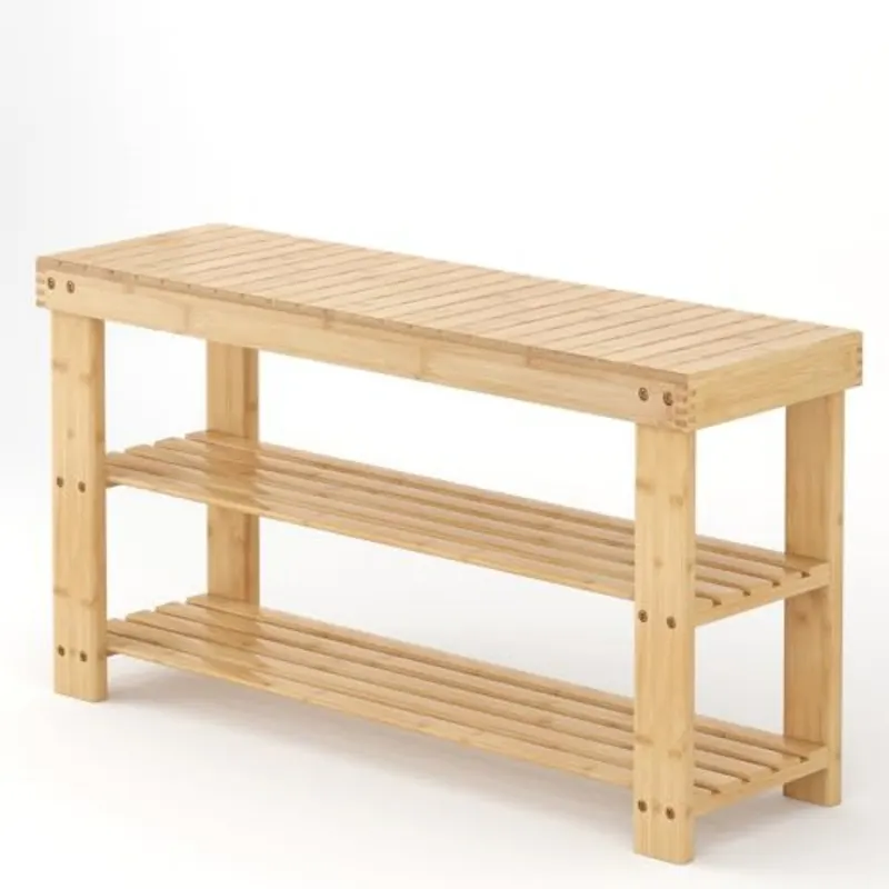 Three-tier Shoe Rack Bench — Bamboo Entrance Storage Organizer — photo 4