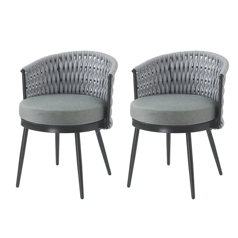 Outdoor Dining Chair-metal & Rope with Light Gray Cushion Patio — photo 4