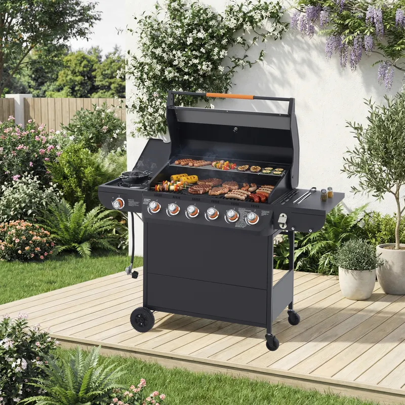 6 Burner BBQ Propane Gas Grill with Side Burner 72000 BTU Output β photo 2