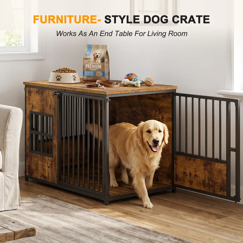 Wooden Dog Crate Furniture — Large Dog Kennel with Storage Top — photo 8