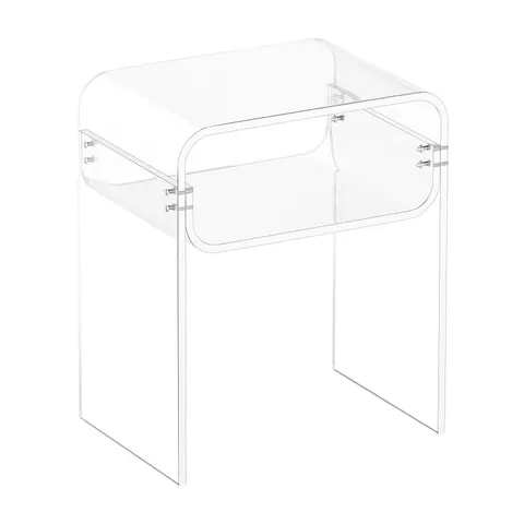 Acrylic Side Table — 2 Tiers Clear Bedside Table with Storage