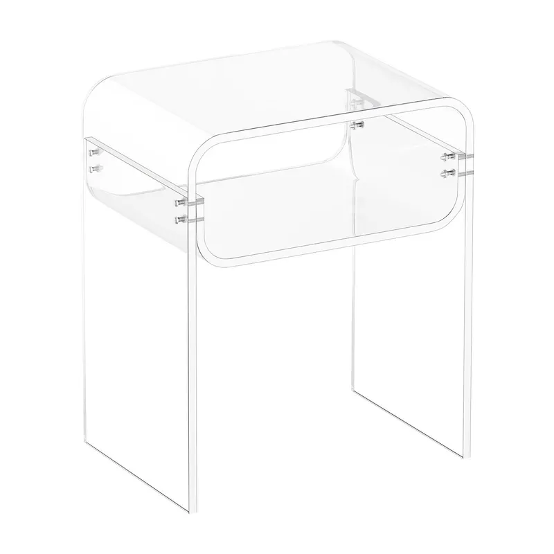 Acrylic Side Table — 2 Tiers Clear Bedside Table with Storage