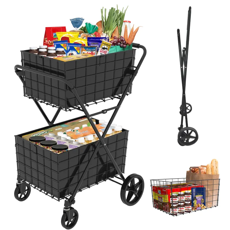 Jumbo Shopping Cart — 2 Layers Grocery Cart on Wheels