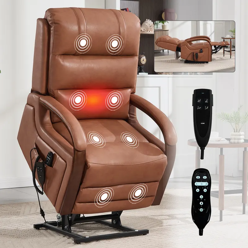 Power Orange Leatheraire Lift Recliner Chair Dual Motor Infinite
