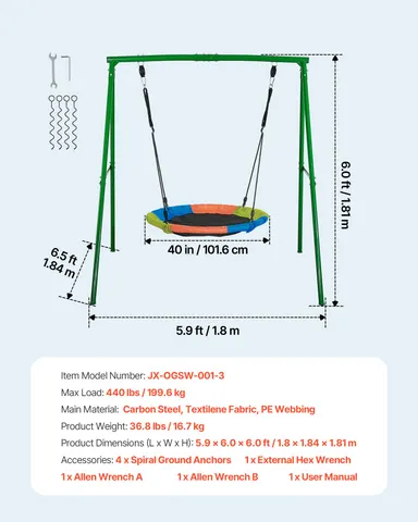 Swing Set for Backyard — 40 in Saucer Swing Seat with Heavy Duty
