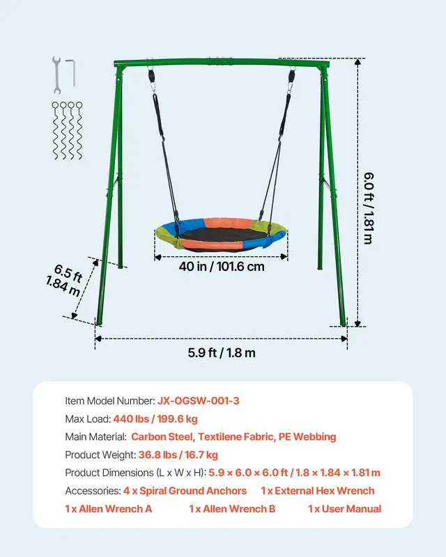 Swing Set for Backyard — 40 in Saucer Swing Seat with Heavy Duty