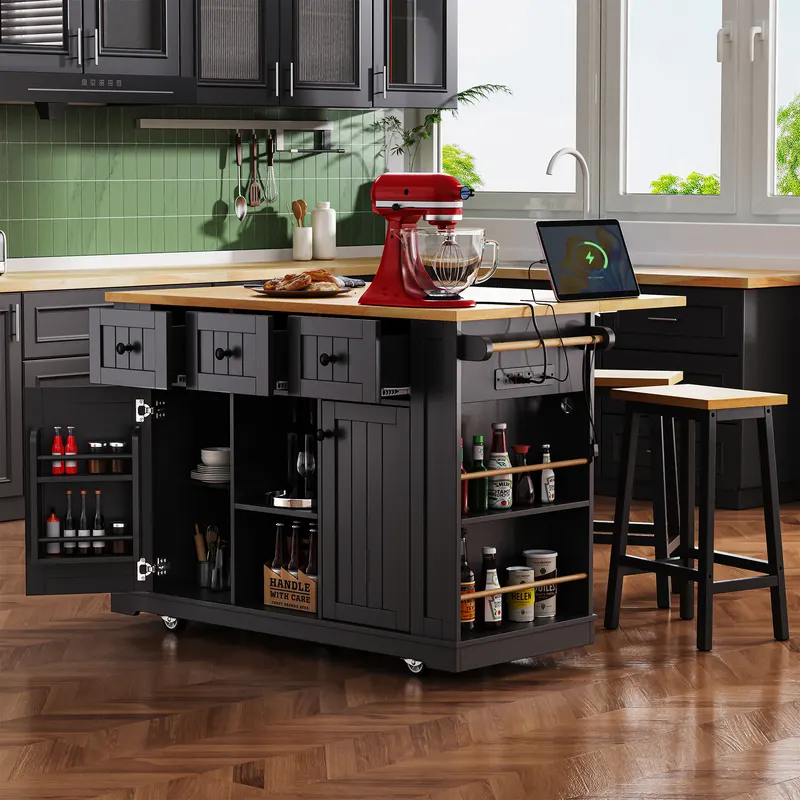 K&k 53inch Large Kitchen Island with Drop Leaf — photo 5